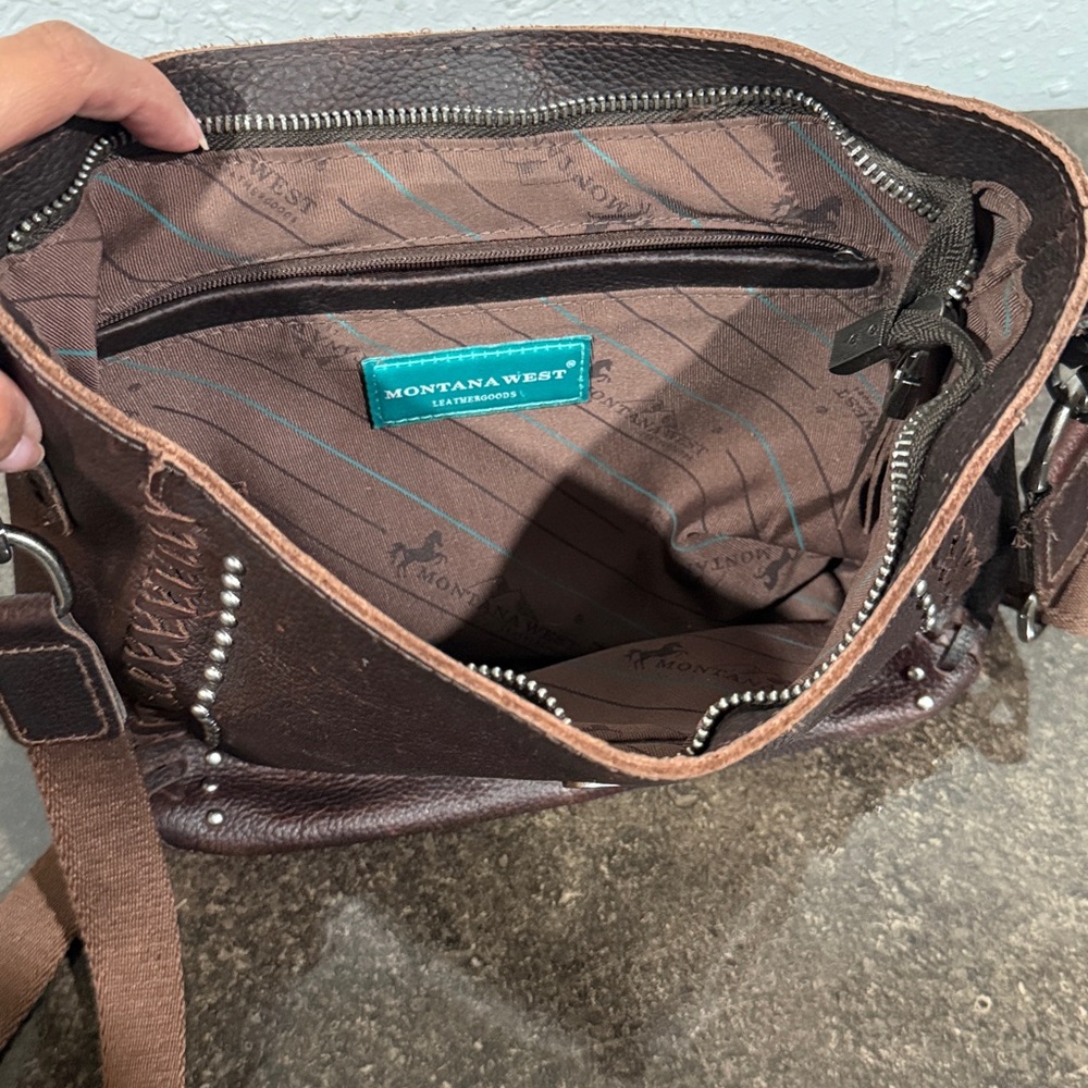 Montana West Chocolate Brown Genuine Leather Concealed Carry Hobo Crossbody Bag - Picture 7 of 9